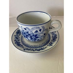 Centrum Ceramics Soup Bowl And Saucer White With Blue Flowers/ China